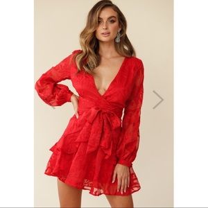 Selfie Leslie Red Lace Appliqué Mini Dress